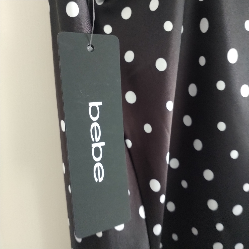 Bebe Satin Midi Silhouette Black & White Polka Dot Dress M - Picture 5 of 11